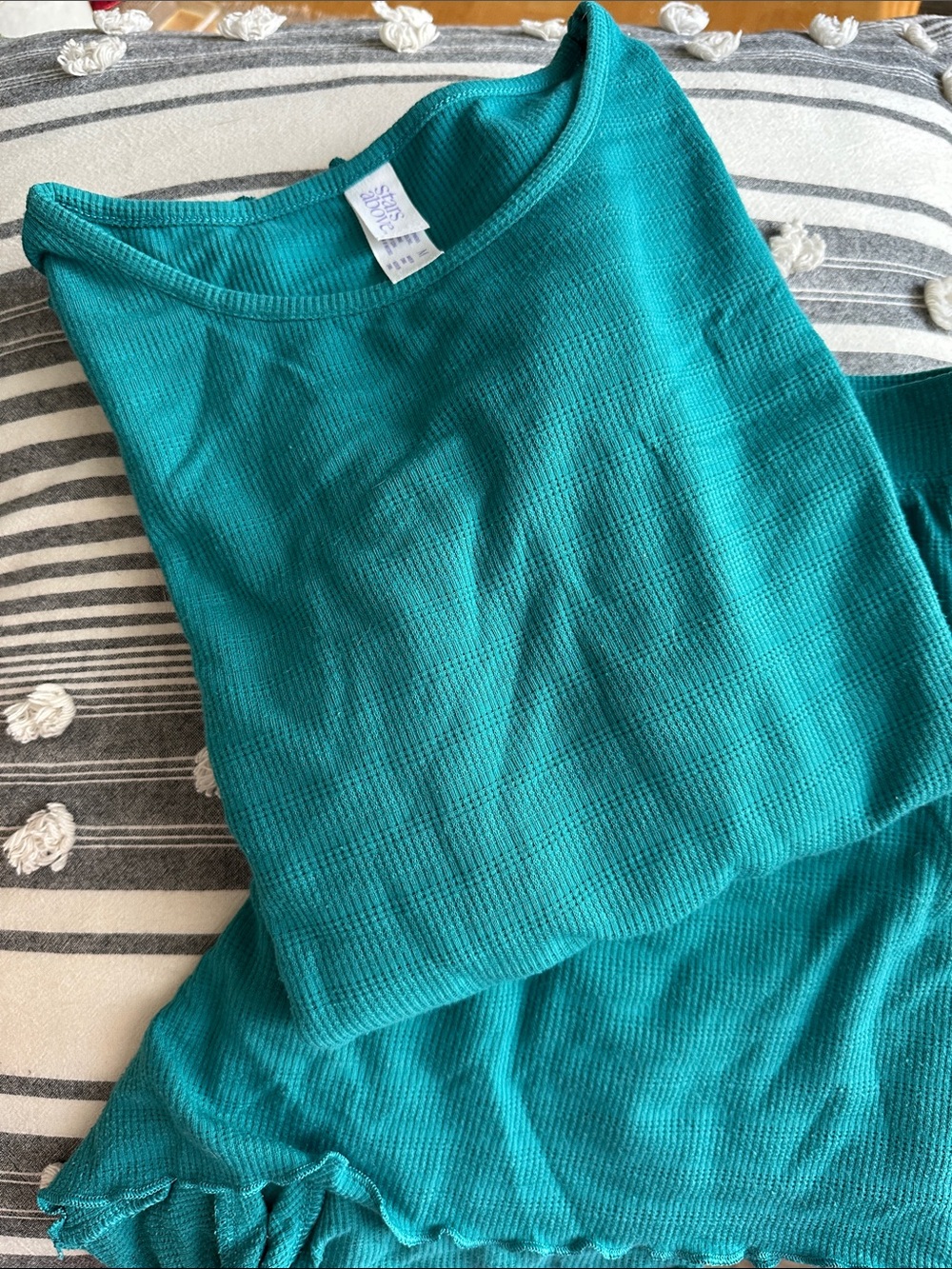 stars above Teal Ribbed Pajama Top and Shorts Set